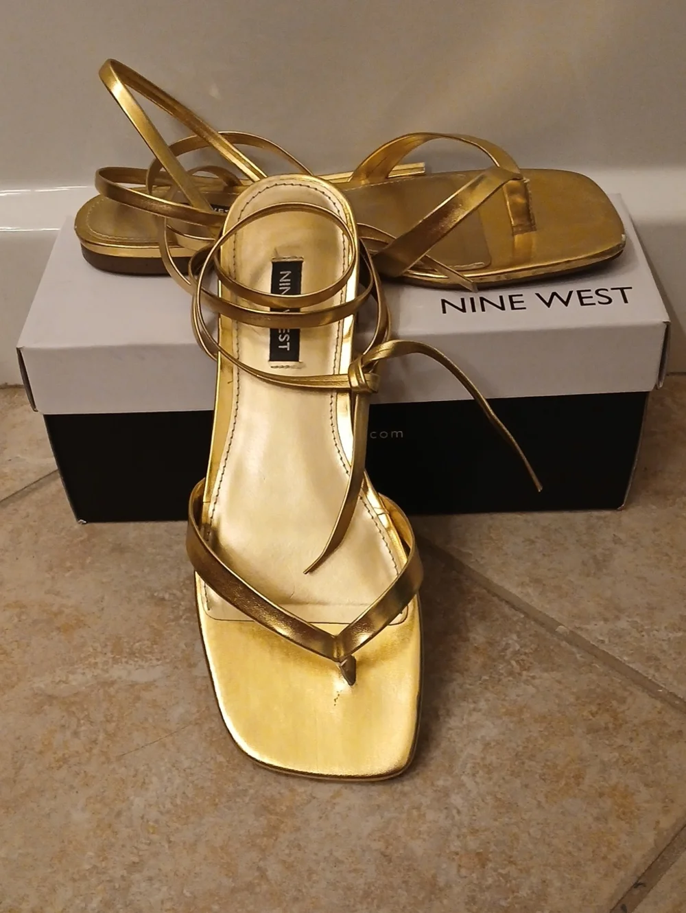 Nine West Metallic Gold Lace-Up Strappy Sandals